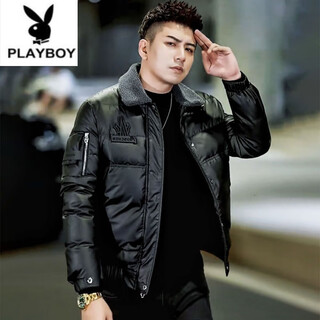 Playboy (playboy) 2025 winter men's new down jacket black versatile popular high-end warm and comfortable motorcycle jacket black high quality xl recommended 130-150 jin jin equals 0.5 kg
