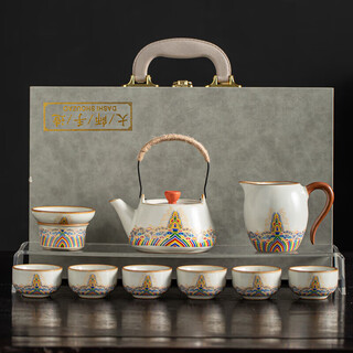Eight thousand lines ru kiln kung fu tea set lift teapot tea maker high-end gift box holiday gift housewarming gift souvenir