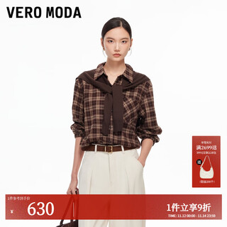 Veromoda shirt 2026 spring new plaid simple detachable knitted shawl maillard top 326105004 camphor red with flowers xs