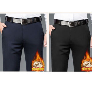 Double eleven big promotion, buy one get one free autumn and winter popular velvet warm stretch large size business trousers zcy black + blue (velvet thickening) 35 suitable for 150-160 jin jin equals 0.5 kg
