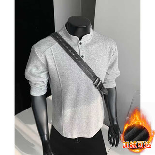 Shannu long-sleeved t-shirt men's autumn and winter american velvet thickened heavy-weight henry collar clothes casual wear bottoming shirt sweatshirt t24555 white gray xl (recommended 110-130jin jin equals 0.5 kg)
