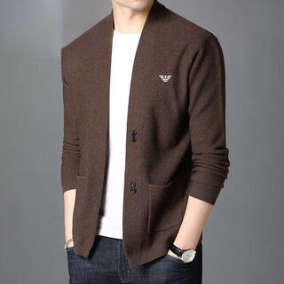 Ax armani men's knitted cardigan v-neck solid color korean fashion casual knitted sweater jacket brown 7725 m 165