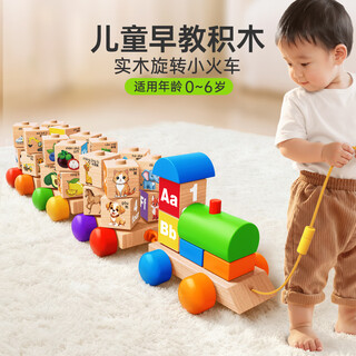 Tongmuxing children's toys 0-3-6 years old boys and girls early education educational magnetic building blocks small train solid wood rotating digital cognition rotating small train + magnetic fishing toys 30 fish barrel