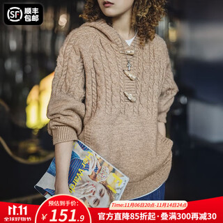 Madden cable hooded sweater women's half-cardigan loose casual pullover hoodie women's autumn and winter outer wear thick sweater beige m (100-120jin jin equals 0.5 kg)