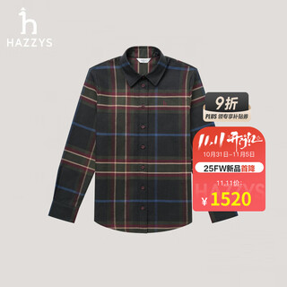 Hazzys women's clothing 2025 winter new women's contrast color retro plaid long-sleeved shirt women's ascsk1cdk28 carbon gray cg m (160/84a 38)