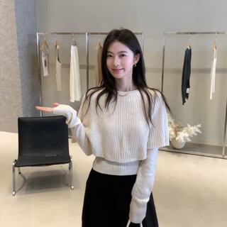 Su yuwei french style high-end fake two-piece shawl sweater for women in autumn and winter, beautiful cape sweater, old money style top, white s (80-95jin jin equals 0.5kg)