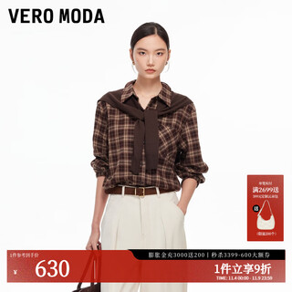 Veromoda shirt 2025 winter new plaid simple detachable knitted shawl maillard top retro 325405013 camphor red plus pattern m
