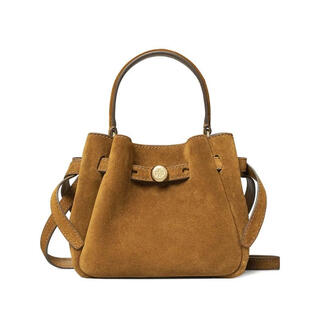 Tory burch women's mini bucket bag lightweight carry daily commuting multifunctional storage adjustable shoulder strap suede brown tu