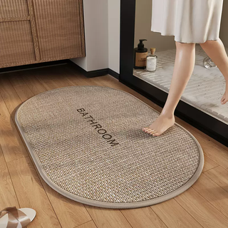 Yusenyi high-end imitation linen woven bathroom floor mat absorbs water and is quick-drying bathroom non-slip foot mat toilet door mat carpet u solid color l woven bath oval camel 40x60 (affordable model)