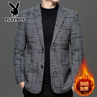 Playboy suit jacket men's autumn and winter velvet thickened woolen chenille high-end men's casual suit jacket gray m 170