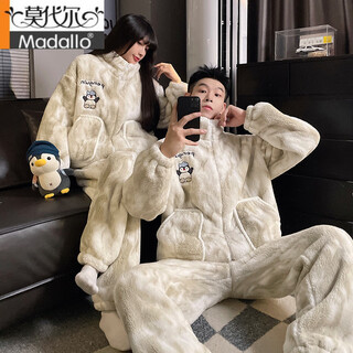 Modal 2025 new couple pajamas autumn and winter coral velvet plus velvet thickened little penguin winter men's home clothing set 25771 couple velvet m female (recommended 80-100 jin jin equals 0.5 kg)