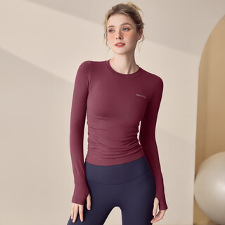 Lulu valaua autumn and winter 2025 new yoga wear tops women's round neck tight sports long sleeve running training pilates fitness wear burgundy s recommended 85-95jin jin is equal to 0.5 kg