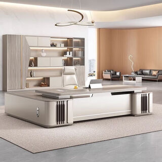 Light luxury boss table and chair combination, simple and modern president's office office furniture, chairman manager leader's elegant desk, including home installation, 2.0 meters luxury double cabinets