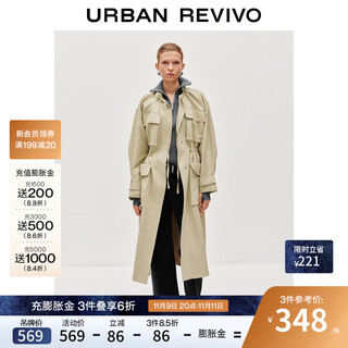 Ur2025 new autumn women's trendy stand-up collar drawstring waist multi-pocket windbreaker uwj150100 pink khaki (too large) s