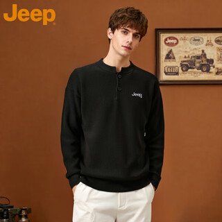 Jeep brand sweater men's solid color inner sweater 2025 autumn new trendy henry collar bottoming sweater for men black 3xl