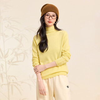 Chunzhu cashmere wool blended 2025 autumn and winter new turtleneck style casual warmth age-reducing commuting sweater women's cardigan yellow l (110-125jin jin equals 0.5kg)