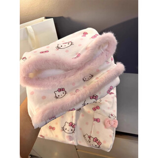Maultiay sweet hellokitty velvet pajamas for women, autumn and winter 2025 new style, large size home wear set, picture color <small quantity in stock> m