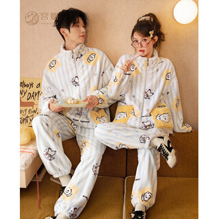 Gongdie thermal storage type brunch brother autumn and winter couple pajamas for women, thickened flannel home clothes for men