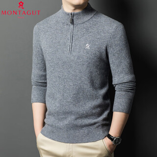 Montagut pure cashmere sweater men's autumn and winter zipper half-tall collar thickened dad's wool sweater middle-aged men's light gray 4xl 190 recommended 190-210 jin jin equals 0.5 kg to wear