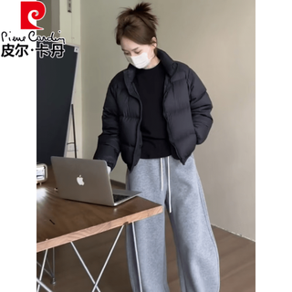 皮尔卡丹（pierre cardin）时尚短款白鸭绒羽绒服女冬季新款2025肯豆风小个子轻薄保暖面包服 黑色 S 80100斤左右