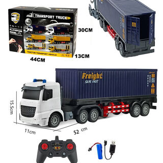 Children's tractor semi-trailer extra long remote control car music wireless remote control truck large truck flatbed transporter toy boy extra large - short white head blue container