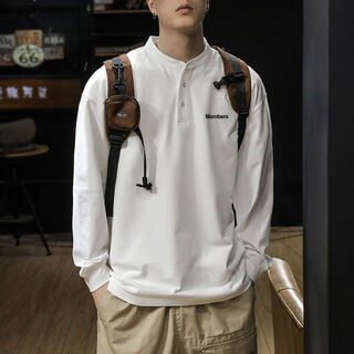 Qisiman american classic retro 350g heavyweight sweatshirt men's long-sleeved autumn and winter british style henry collar polo shirt for men white autumn clothing regular m recommended 90-115jin jin equals 0.5 kg