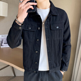 Royal palm polo sports club spring and autumn black denim jacket men's casual fashion korean style men's jacket jacket men's lapel retro trend black-940 styles xl