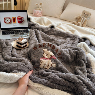 Luolai gifts cute puppy taffeta lamb velvet blanket office nap blanket thickened winter sofa cover blanket coral velvet dark gray double-sided warm velvet skin friendly and no shedding 200x230cm double blanket dual-purpose blanket skin friendly and warm