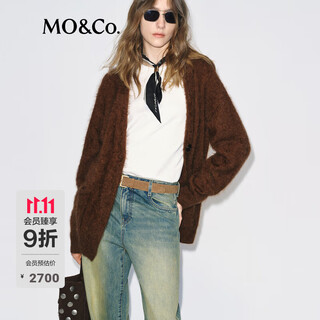 Mo&co. sweater jacket 2025 winter new product contains yak woolen velvet loose v-neck knitted cardigan mbe4car057 mocha brown m /165