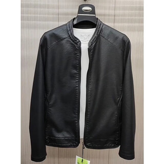 Jeep spiritjeep jeep stand collar leather jacket men's spring and autumn 2025 new high-end casual men's retro jacket loose black 2xl 145-160jin jin equals 0.5 kg