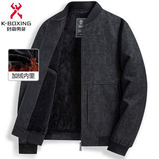 Kbxng jinba autumn and winter men's plush leather jacket high-end antique imitation suede middle-aged dad's thickened jacket black_2506 m 170_