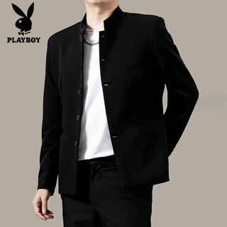 Playboy high-end handsome new chinese tunic jacket men's spring and autumn 2025 new casual stand-up collar suit jacket black xl 122-133jin jin is equal to about 0.5 kg