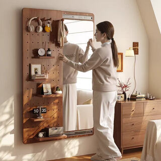 顾家家居实木洞洞板穿衣镜子贴墙镜新款可推拉隐藏全身镜壁挂试衣镜家用 【进口FAS橡胶木+高清防爆】胡桃色 品牌臻选实木【送货入户】