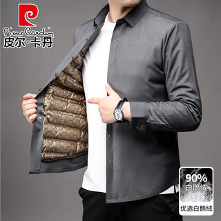 Pierre cardin черная золотая белая рубашка на гусином пуху мужская зимняя теплая утолщенная мужская рубашка с длинными рукавами для папы среднего и пожилого возраста серая m 165/48