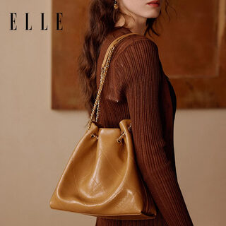 Elle women's bag new chain rhombus bucket bag handbag large capacity shoulder bag gift 27725 oat milk color