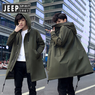 Jeep spirit jeep windbreaker men's spring and autumn mid-length military green casual coat 2025 new coat men's style thin military green spring and autumn thin xl