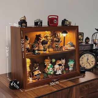 Beyzk model storage box antique solid wood double-layer display box star man display cabinet blind box model doll small flip solid wood丨light not included