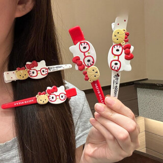 Songchuang mengyu japanese cute kitty cat hairpin large long duckbill clip bangs hairpin cartoon sweet girl side clip kitty hairpin red + white