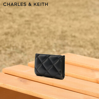 Charles&keith soft rhombus multi-card slot short wallet female birthday gift new year gift for girlfriend ck6-50770524-2 black black xxs