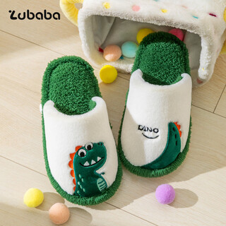 Pig daddy's family of three parent-child cotton slippers children's autumn and winter home indoor non-slip boys and girls 2025 new furry slippers green dinosaur 21 inner length 19cm suitable for foot length 18cm