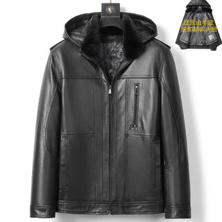图图日记皮毛一体男海宁真皮皮衣山羊皮可脱卸帽小胡羊毛冬季夹克外套加绒 黑色 L L建议体重100斤-120斤