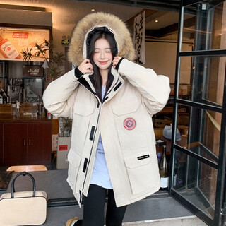 Luck swan godse down jacket women's mid-length workwear party jacket men's couple jacket winter extreme cold coat thickened warm jacket off-white - canadian 08 expedition goose style - same style for men and women m recommended weight 90-105jin jin is equal to 0.5 kg