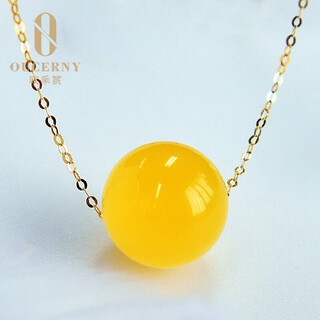 Ouchini beeswax pendant transfer beads 18k gold inlaid chicken fat yellow amber bead clavicle chain necklace 9mm