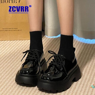 Zcvrr thick-heeled small leather shoes for women 2025 autumn and winter new style single shoes japanese jk uniform with skirt women's shoes thick-soled loafers glossy black 38 (240mm)