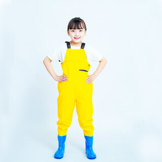 He jiagong goes to the sea for children to play in the water and catch fish. children's men's and women's beach rain boots and rain pants waterproof clothes and water boots. children's yellow overalls with pockets m 23 (shoe inner length 14c)