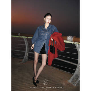 Lu qingyi original jingqian retro cotton denim jacket women's autumn small lapel loose shoulder casual top denim blue (second batch) m wear for photos