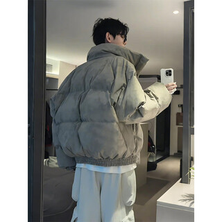 Katuchi american tie-dyed down cotton coat men's winter short high-collar bread coat cleanfit high-end cotton coat thick coat camel xl