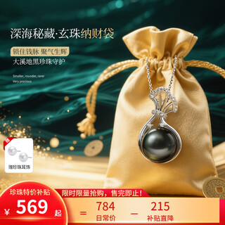 Meluxe mina black pearl money bag tahitian black pearl necklace seawater pearl pendant birthday gift for wife black series 10-10.5mm