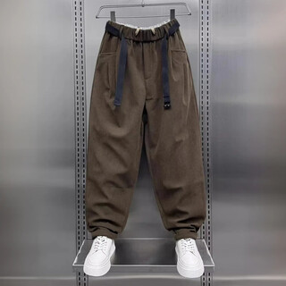 Kuraishi kazuki trendy brand casual pants men's autumn and winter 2025 new loose casual harem pants handsome plus velvet sports pants brown xl