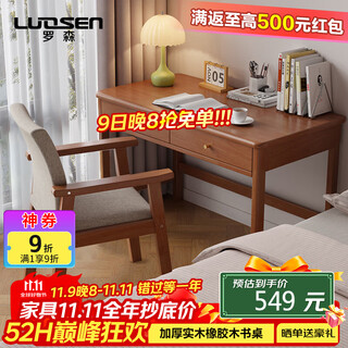 Luosen solid wood desk computer desk student study desk nordic home office desk thickened desktop 0.9 walnut color